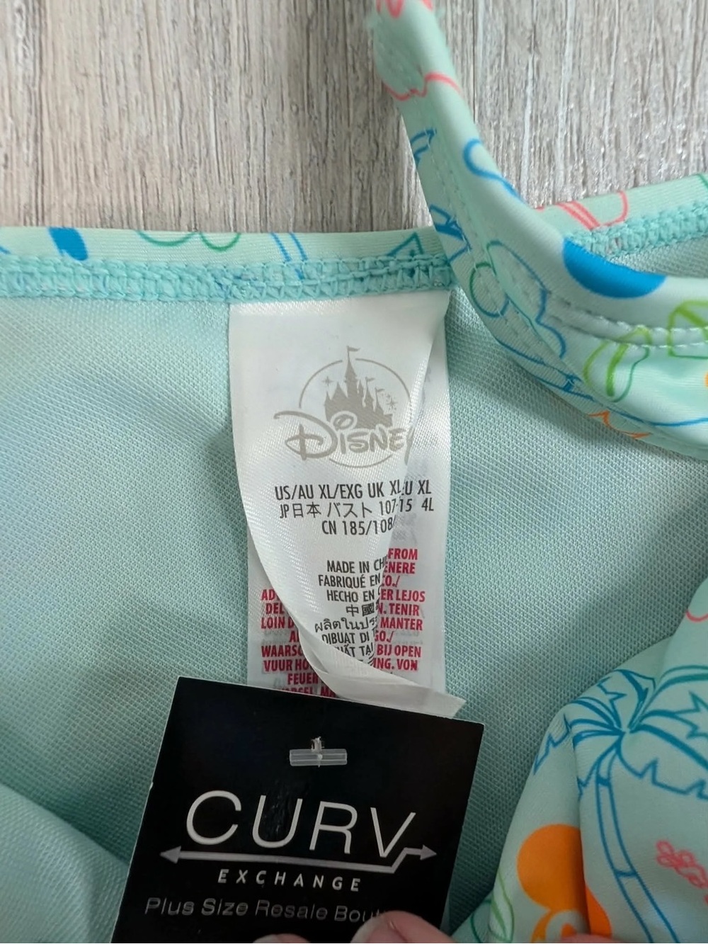 Disney Mint Green Mickey & Minnie Mouse Tropical One Piece Swimsuit - Size XL - Picture 2 of 2